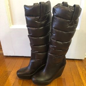 Brown Moncler Down Wedge Boots
